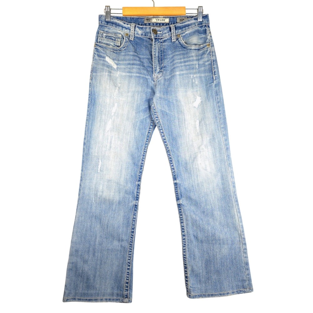 BKE‎ Tyler Bootcut Jeans Mens 31R Light Wash Distressed Blue Denim Stretch